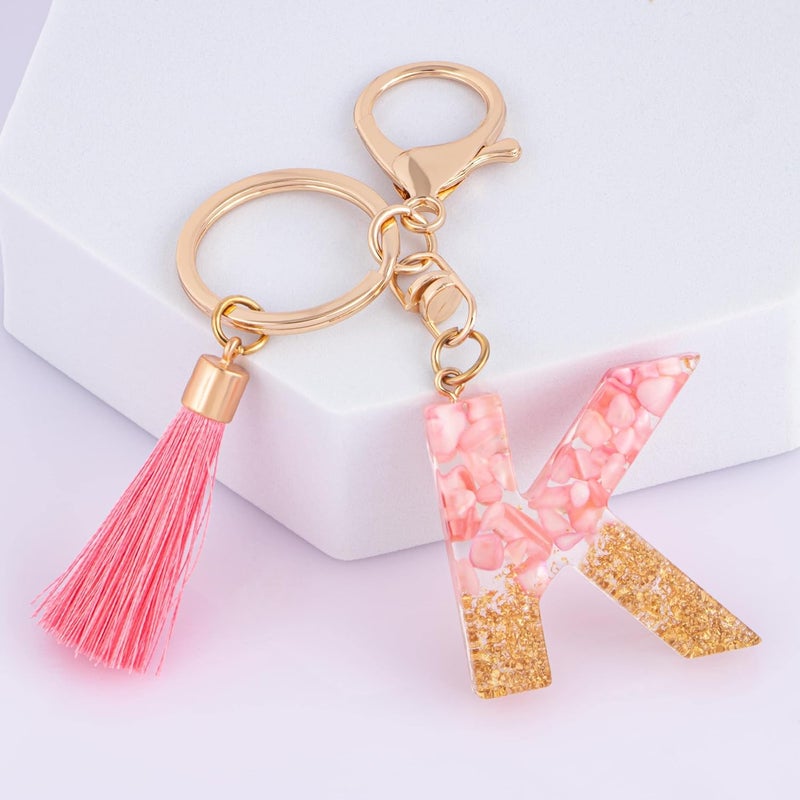 Suweibuke Cute Pink Key Chains for Women Girls, Initial Letter Keychains with Tassel, Charms for Key Purse Handbags Backpacks - Image 2
